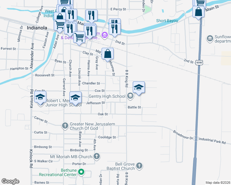 map of restaurants, bars, coffee shops, grocery stores, and more near 629-699 Hough Avenue in Indianola
