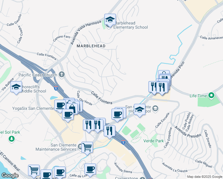 map of restaurants, bars, coffee shops, grocery stores, and more near 2002 Paseo Laro in San Clemente