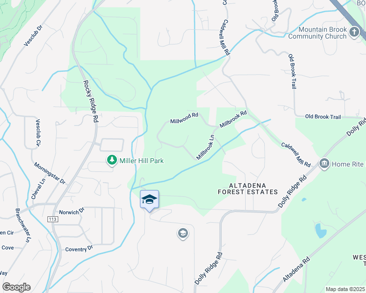 map of restaurants, bars, coffee shops, grocery stores, and more near 1929 Millbrook Road in Vestavia Hills