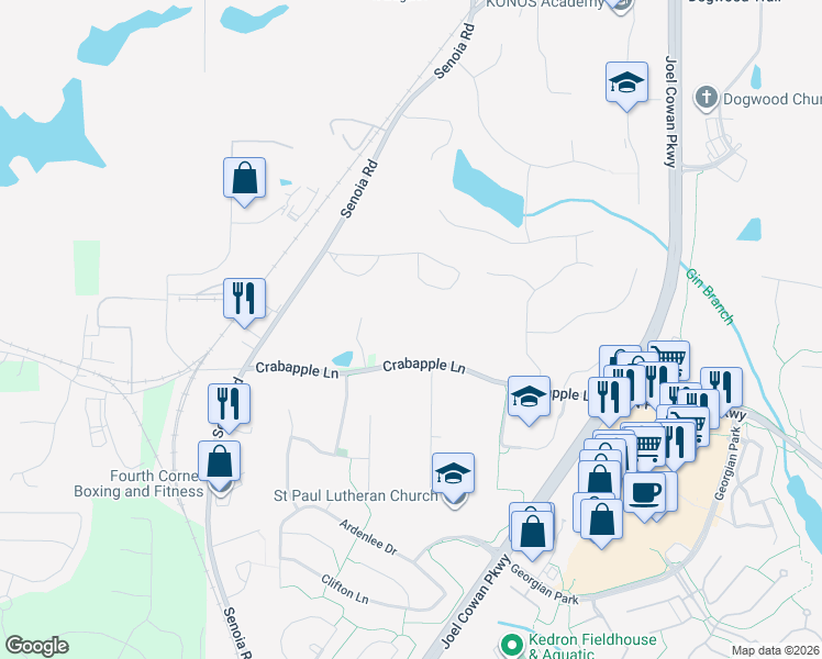 map of restaurants, bars, coffee shops, grocery stores, and more near 509 Crabapple Lane in Peachtree City