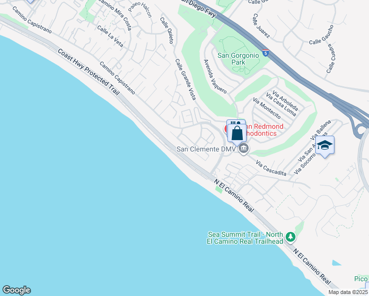 map of restaurants, bars, coffee shops, grocery stores, and more near 2905 La Ventana in San Clemente