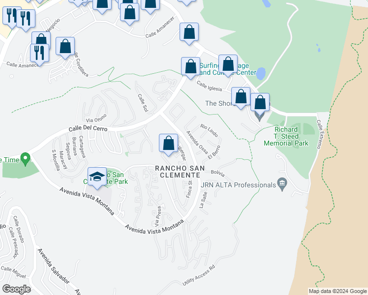 map of restaurants, bars, coffee shops, grocery stores, and more near 17 Albergar in San Clemente