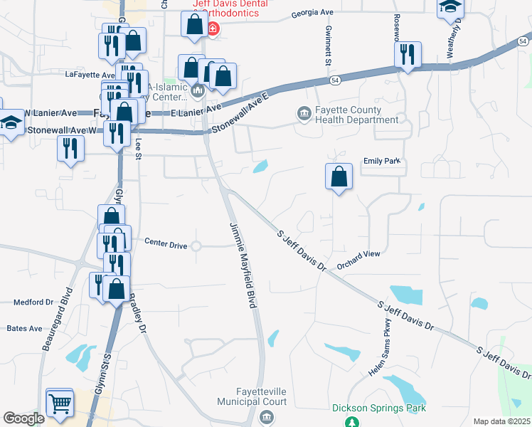 map of restaurants, bars, coffee shops, grocery stores, and more near 95 Hunters Lane in Fayetteville