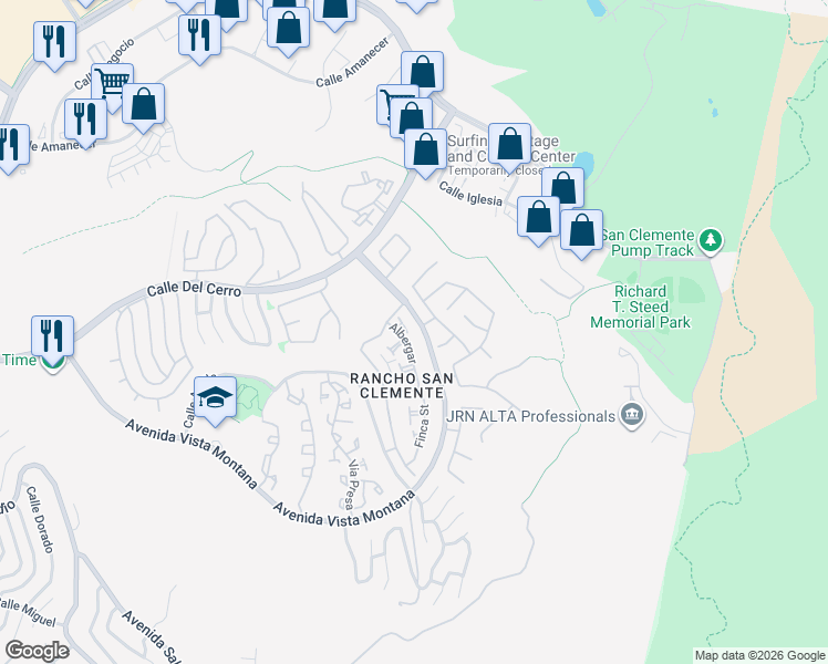 map of restaurants, bars, coffee shops, grocery stores, and more near 17 Albergar in San Clemente