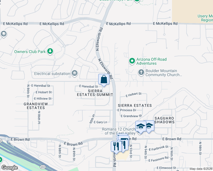 map of restaurants, bars, coffee shops, grocery stores, and more near 1548 North Sierra Heights Circle in Mesa