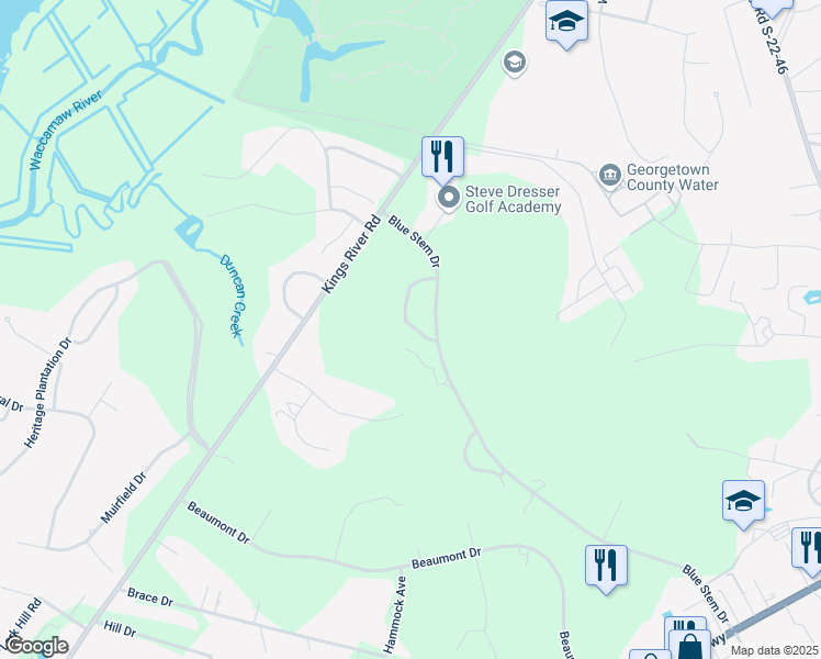 map of restaurants, bars, coffee shops, grocery stores, and more near 1057 Blue Stem Drive in Pawleys Island