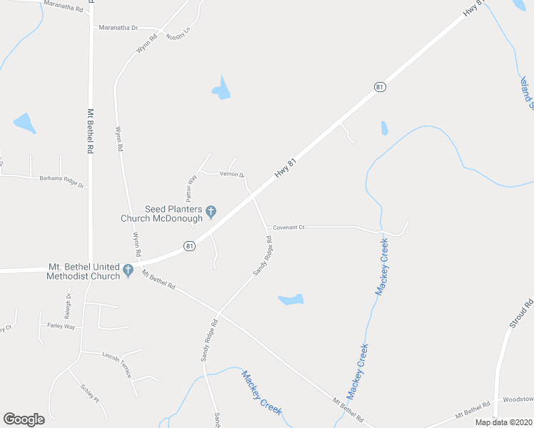 map of restaurants, bars, coffee shops, grocery stores, and more near 1034 Sandy Ridge Road in McDonough