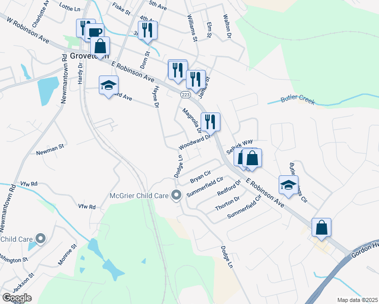 map of restaurants, bars, coffee shops, grocery stores, and more near 4105 Sterlington Drive in Grovetown
