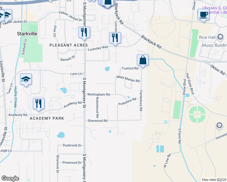 map of restaurants, bars, coffee shops, grocery stores, and more near 509 Lincoln Green in Starkville