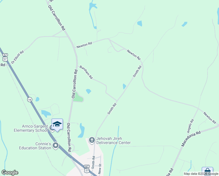 map of restaurants, bars, coffee shops, grocery stores, and more near 79 Burnham Road in Newnan
