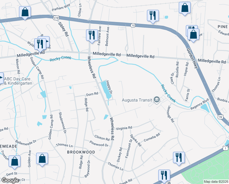 map of restaurants, bars, coffee shops, grocery stores, and more near 2337 Joe Coleman Road in Augusta