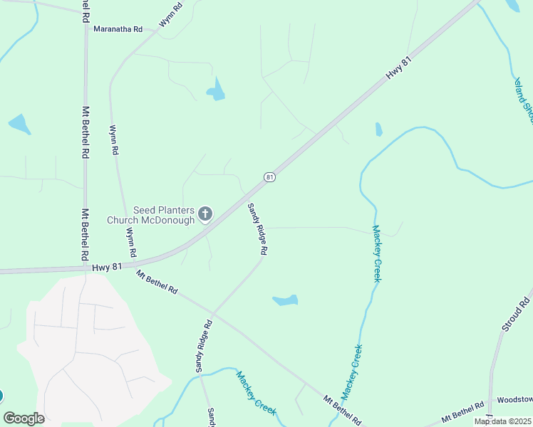 map of restaurants, bars, coffee shops, grocery stores, and more near 1034 Sandy Ridge Road in McDonough