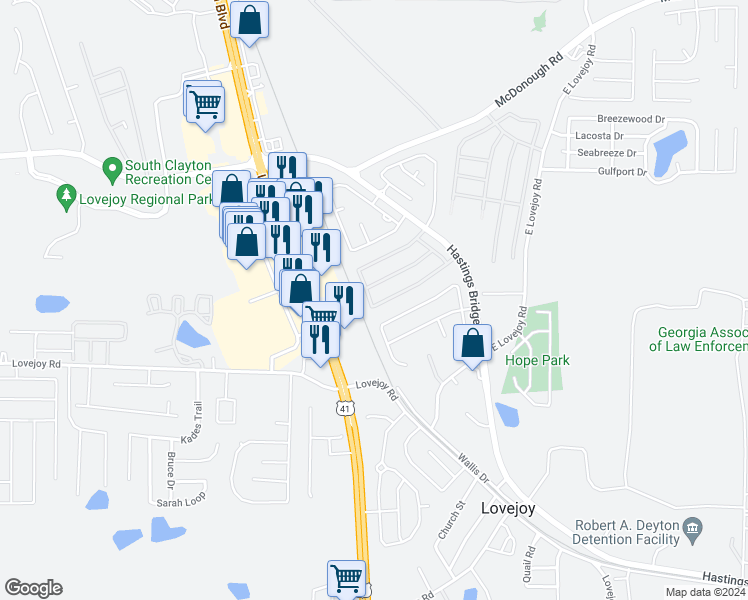 map of restaurants, bars, coffee shops, grocery stores, and more near 2394 Brianna Drive in Hampton