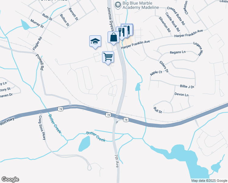 map of restaurants, bars, coffee shops, grocery stores, and more near 4005 Jimmie Dyess Parkway in Augusta