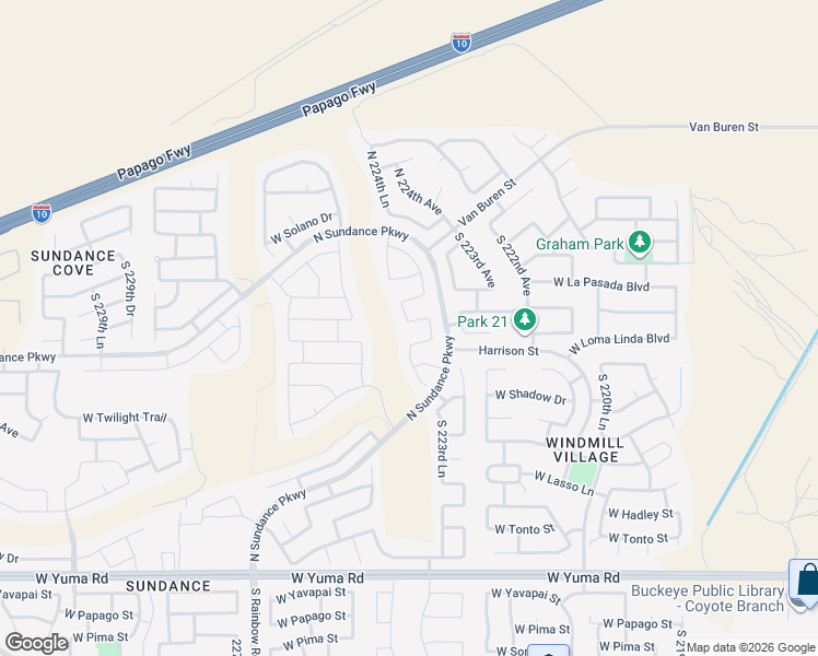 map of restaurants, bars, coffee shops, grocery stores, and more near 22417 West Loma Linda Boulevard in Buckeye