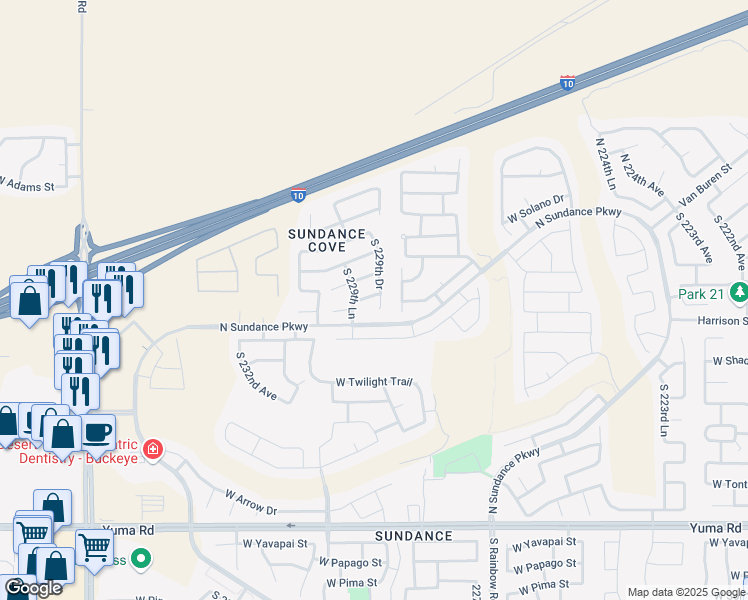 map of restaurants, bars, coffee shops, grocery stores, and more near 22933 West Loma Linda Boulevard in Buckeye