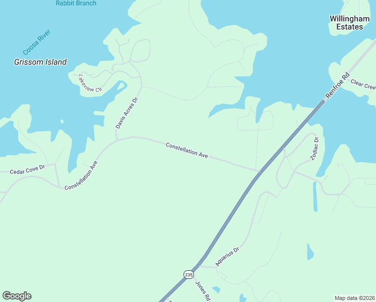 map of restaurants, bars, coffee shops, grocery stores, and more near County Road 255 in Talladega County