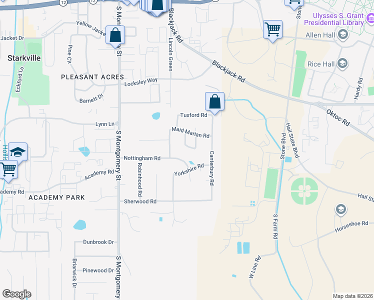 map of restaurants, bars, coffee shops, grocery stores, and more near 101-199 Derbyshire Road in Starkville