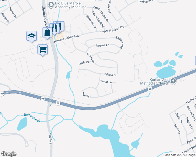 map of restaurants, bars, coffee shops, grocery stores, and more near 5003 Charlie Drive in Augusta