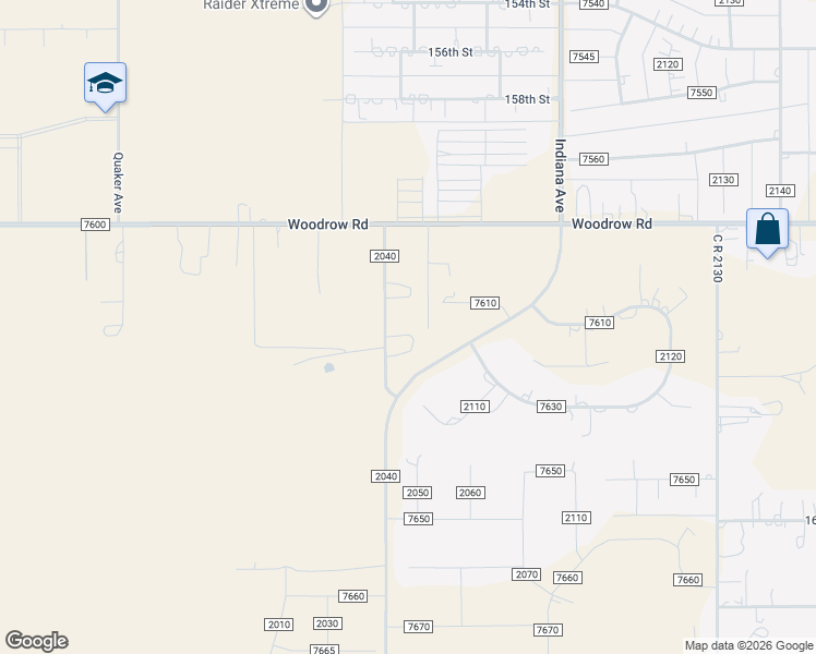 map of restaurants, bars, coffee shops, grocery stores, and more near C R 2040 in Lubbock