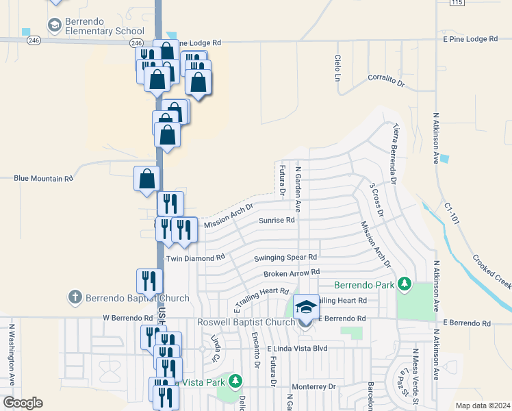 map of restaurants, bars, coffee shops, grocery stores, and more near 514 Mission Arch Drive in Roswell