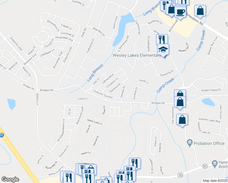 map of restaurants, bars, coffee shops, grocery stores, and more near 700 Cannoli Court in McDonough