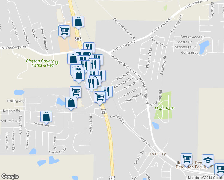 map of restaurants, bars, coffee shops, grocery stores, and more near 2367 Brianna Drive in Hampton