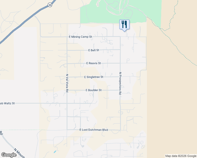 map of restaurants, bars, coffee shops, grocery stores, and more near 5677 East Singletree Street in Apache Junction