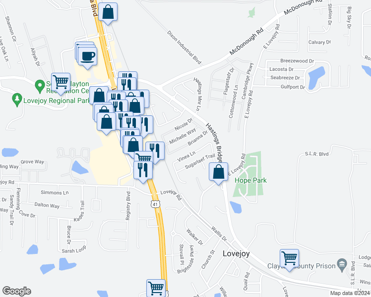 map of restaurants, bars, coffee shops, grocery stores, and more near 2433 Brianna Drive in Hampton