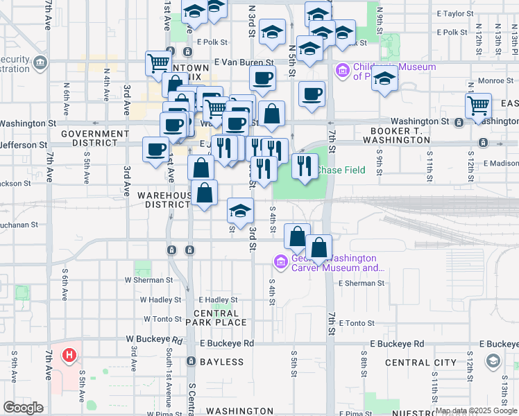map of restaurants, bars, coffee shops, grocery stores, and more near 401 South 3rd Street in Phoenix