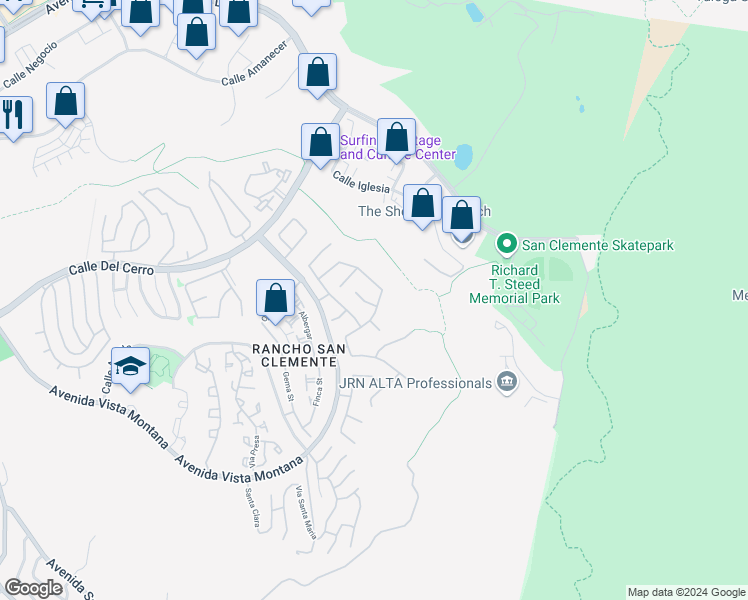 map of restaurants, bars, coffee shops, grocery stores, and more near 701 Loma Adria in San Clemente