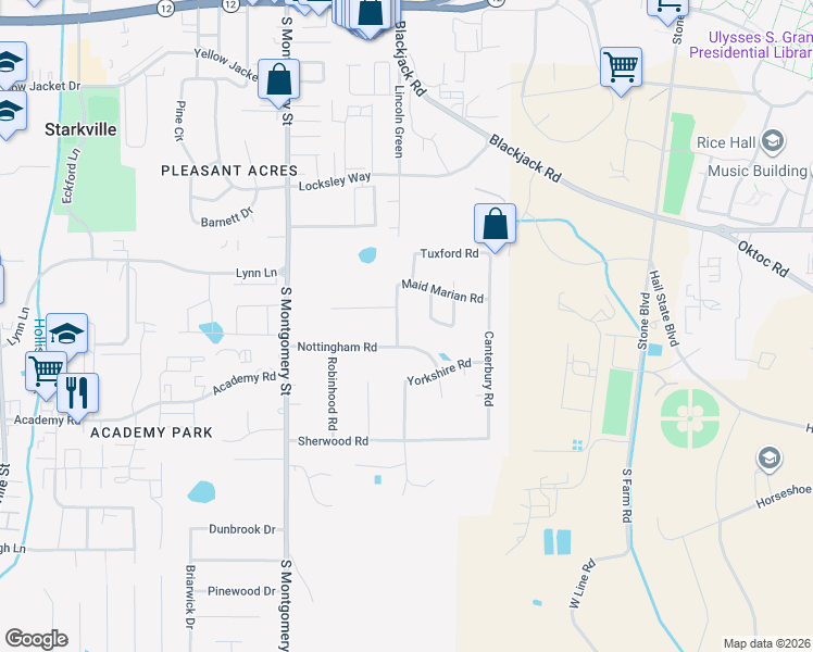 map of restaurants, bars, coffee shops, grocery stores, and more near 509 Lincoln Green in Starkville