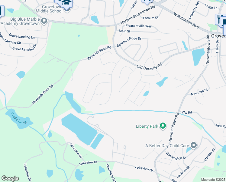 map of restaurants, bars, coffee shops, grocery stores, and more near 5037 Reynolds Way in Grovetown