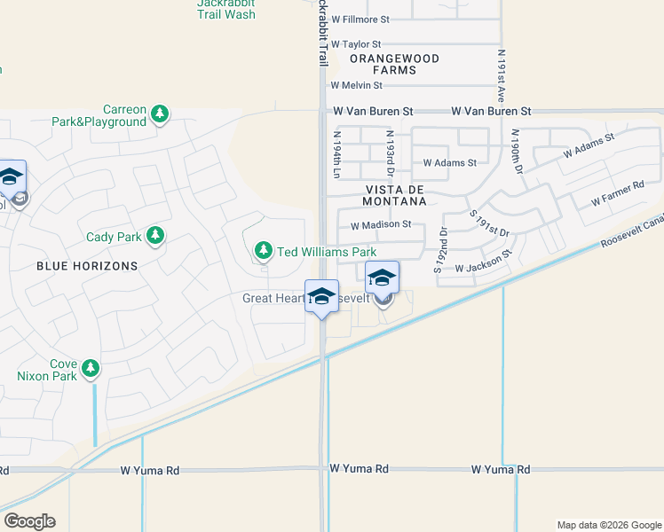 map of restaurants, bars, coffee shops, grocery stores, and more near 279 South 195th Drive in Buckeye