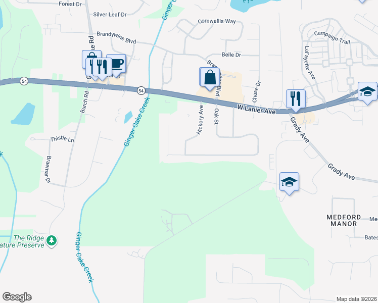 map of restaurants, bars, coffee shops, grocery stores, and more near 1024 Oak Street in Fayetteville