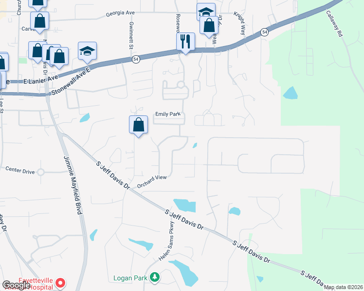 map of restaurants, bars, coffee shops, grocery stores, and more near 250 Orchard View in Fayetteville