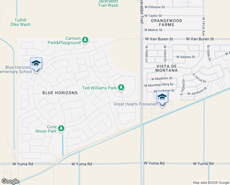 map of restaurants, bars, coffee shops, grocery stores, and more near 19658 West Harrison Street in Buckeye