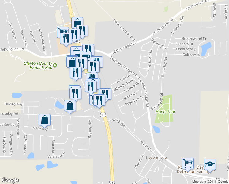 map of restaurants, bars, coffee shops, grocery stores, and more near 11396 Michelle Way in Hampton
