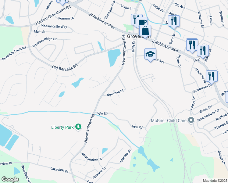 map of restaurants, bars, coffee shops, grocery stores, and more near 1010 Newman Street in Grovetown
