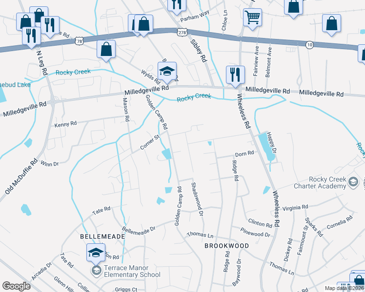 map of restaurants, bars, coffee shops, grocery stores, and more near 1807 Thompson Drive in Augusta