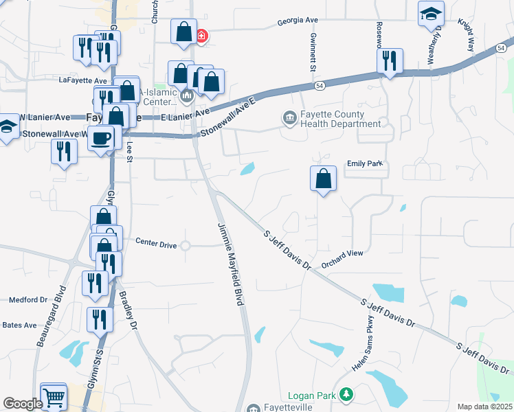 map of restaurants, bars, coffee shops, grocery stores, and more near 120 Hunters Lane in Fayetteville