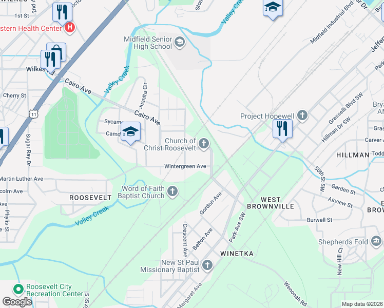 map of restaurants, bars, coffee shops, grocery stores, and more near 5409 Cairo Avenue in Birmingham