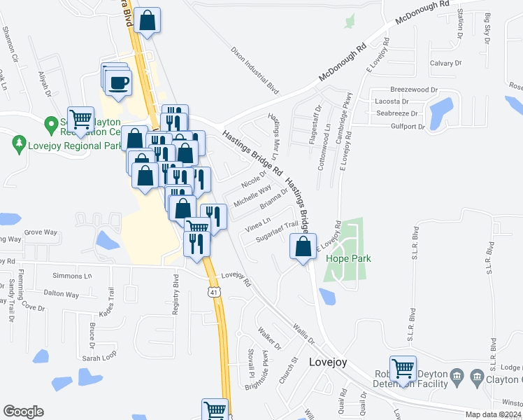 map of restaurants, bars, coffee shops, grocery stores, and more near 2441 Brianna Drive in Hampton