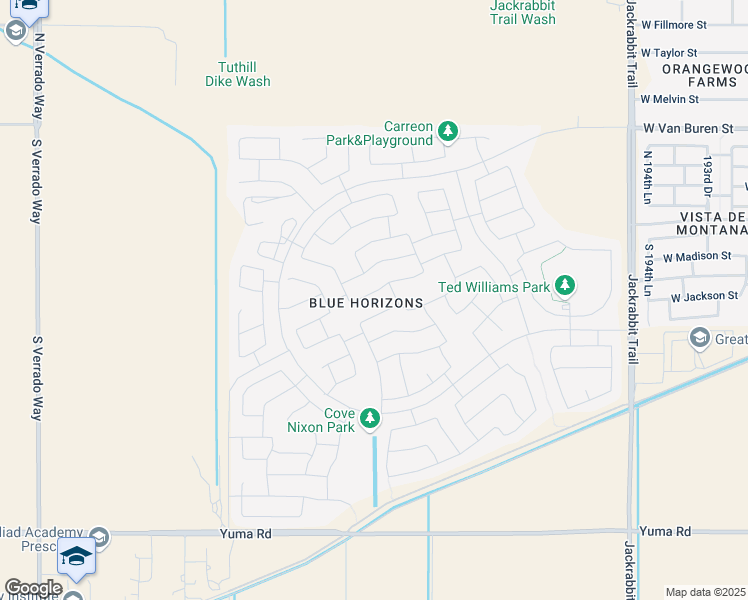 map of restaurants, bars, coffee shops, grocery stores, and more near 19906 West Harrison Street in Buckeye