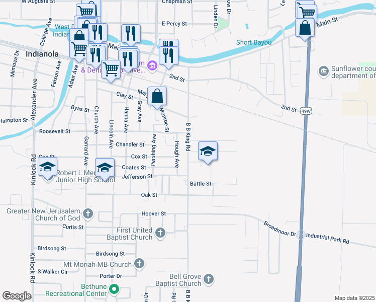map of restaurants, bars, coffee shops, grocery stores, and more near 900 Gentry Street in Indianola