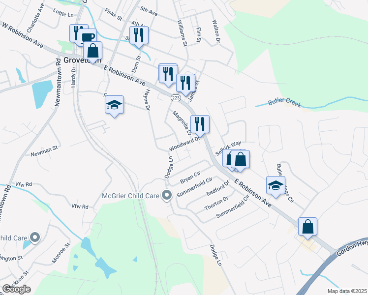map of restaurants, bars, coffee shops, grocery stores, and more near 4100 Sterlington Drive in Grovetown