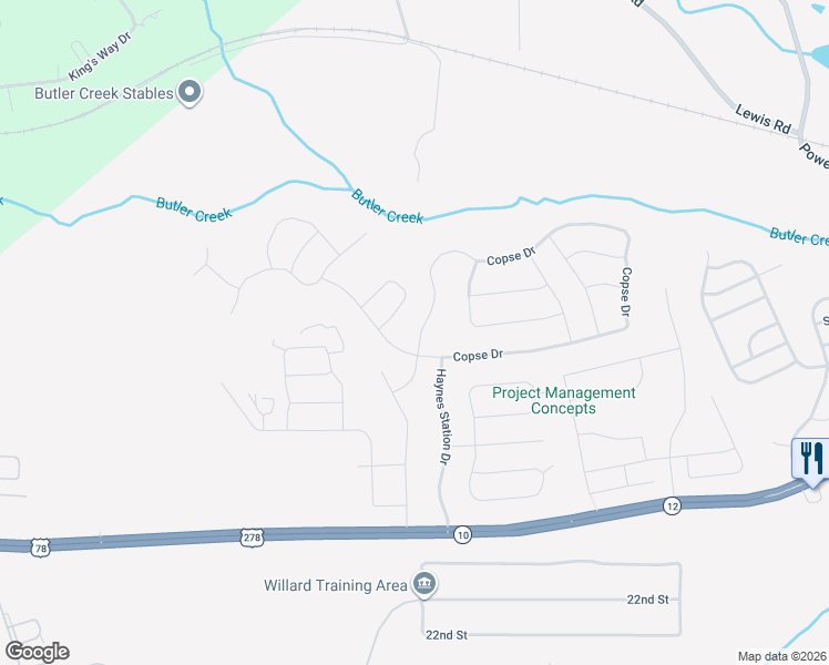 map of restaurants, bars, coffee shops, grocery stores, and more near 5428 Copse Drive in Augusta