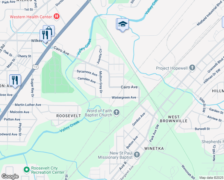 map of restaurants, bars, coffee shops, grocery stores, and more near 5533 Cairo Avenue in Birmingham
