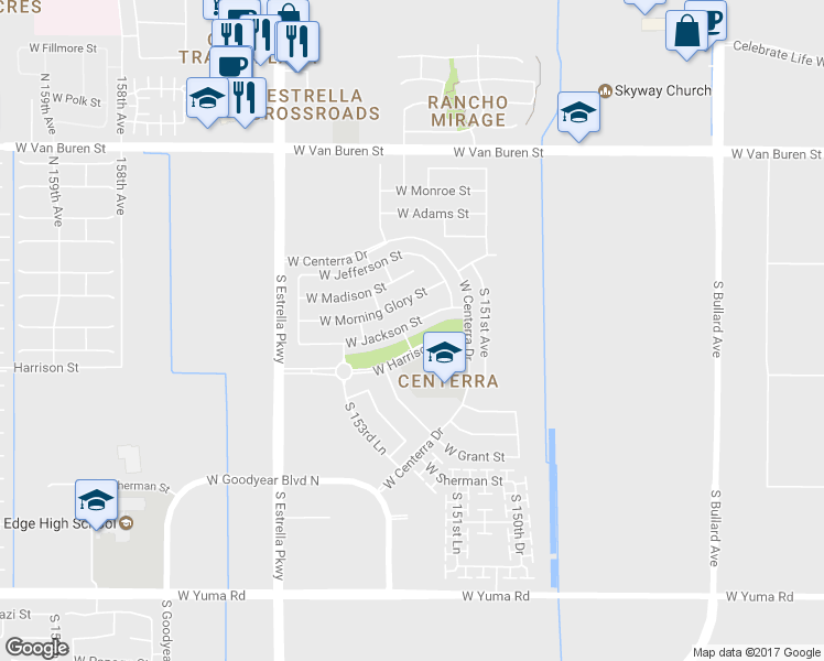 map of restaurants, bars, coffee shops, grocery stores, and more near 15263 West Jackson Street in Goodyear