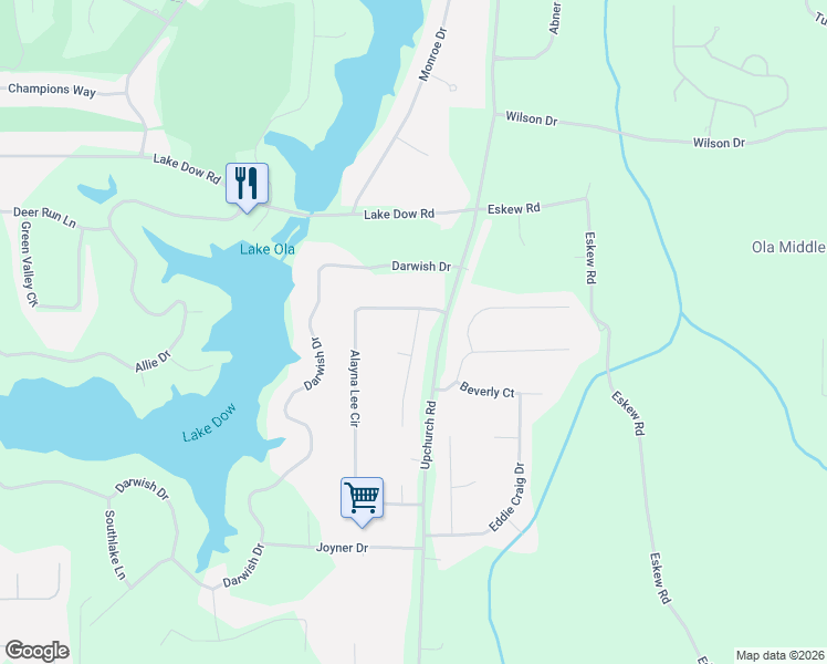 map of restaurants, bars, coffee shops, grocery stores, and more near 4305 Gladys Court in McDonough
